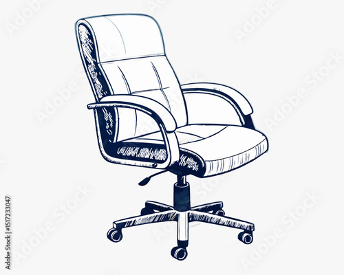 Create a bold, vector illustration of a swivel office chair with thick, black strokes.  Focus on clean lines and strong shapes.