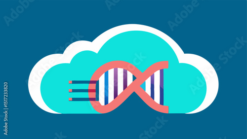 Genetic Data Cloud A cloud with swirling DNA strands inside symbolizing the AIs role in analyzing genetic data for predisposition to diseases.
