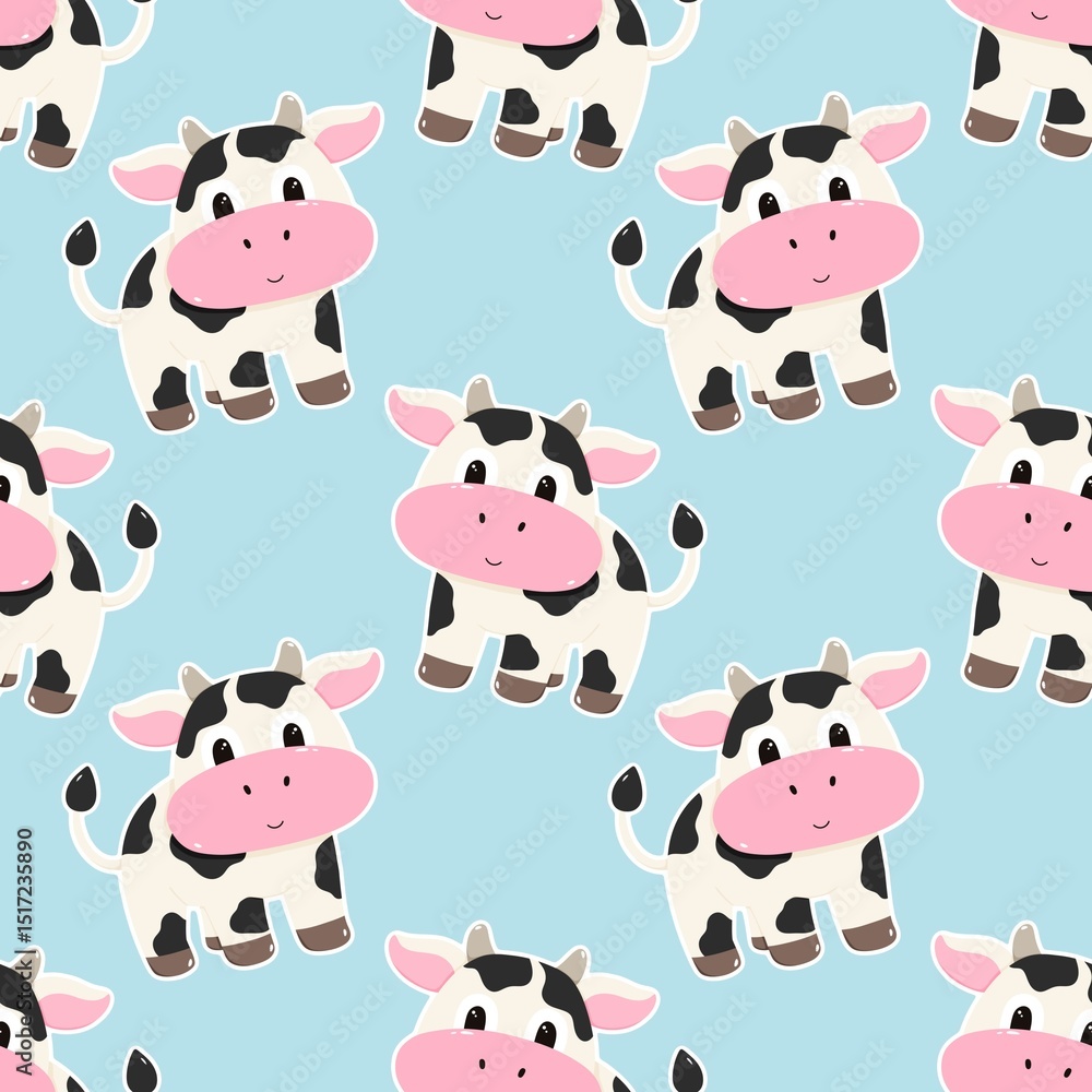 Obraz premium cow cartoon seamless repeating pattern