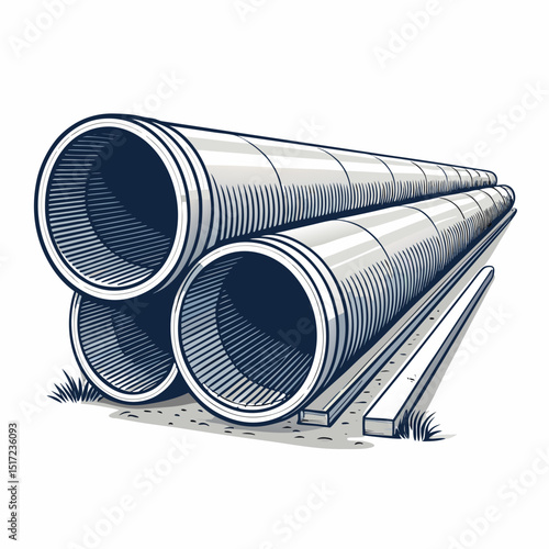 Create a vector illustration of large, bold-stroked concrete pipes, emphasizing texture and industrial feel.  High detail, clean lines.