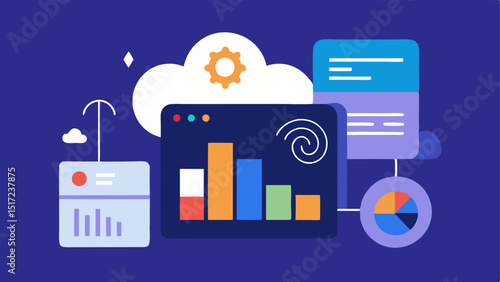 Cloud Storage Interface An abstract user interface design showing a graph with cloud icons indicating storage capacity and data usage metrics.