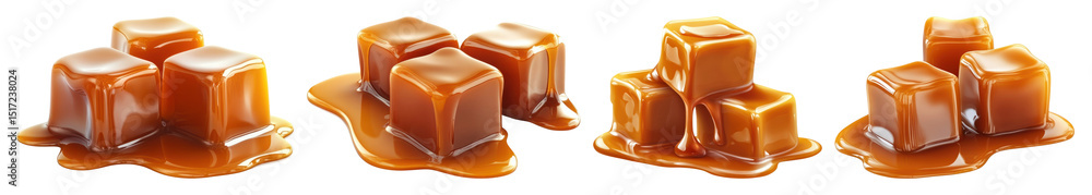 PNG Gooey caramel cubes melting deliciously, transparent background PNG Gooey caramel cubes melting deliciously, transparent background
