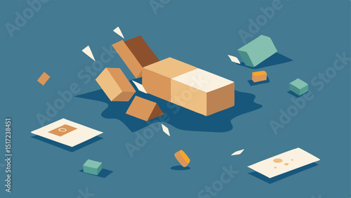 Broken Packaging Empty boxes and broken packaging materials litter the floor indicating hurried purchases and discarded items.