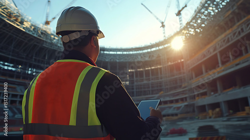 Construction Engineer Overseeing Stadium Development