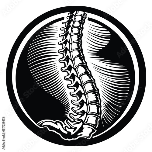 Silhouette of a human spine, featuring a clean, vertical alignment of vertebrae from neck to lower back, symbolizing posture, anatomy, and spinal health.
