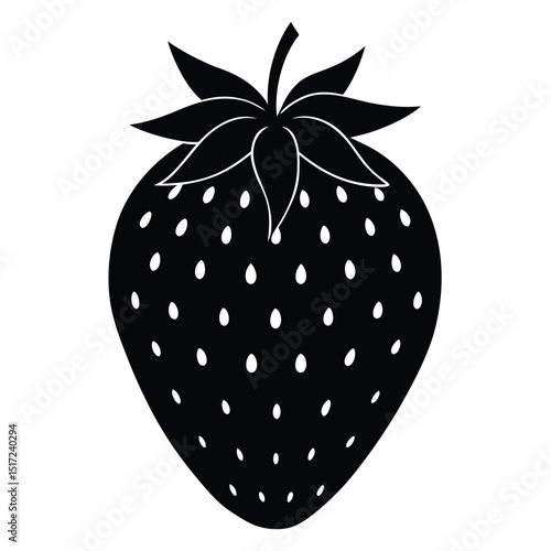 A simple, bold strawberry silhouette with its iconic heart shape and leafy crown, perfect for clean, minimal designs or as a sweet, recognizable fruit symbol.
