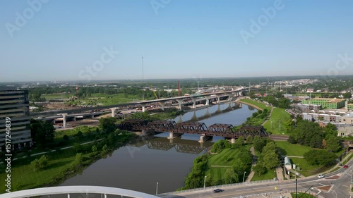 Aerial Morning Drone View of Highway Construction, Columbus Ohio USA