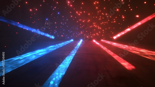 Fototapeta Naklejka Na Ścianę i Meble -  Neon light trails on a dark surface.