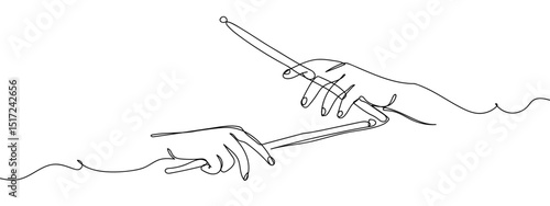 Continuous line, two hands holding drumsticks, drumming, playing music. line art vector Edit Stroke.