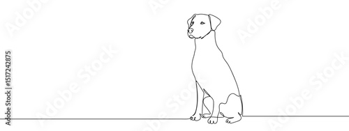 Continuous line, the dog is sitting and waiting line art vector Edit Stroke.