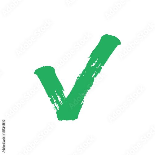 Green tick mark hand drawn marker brushstroke