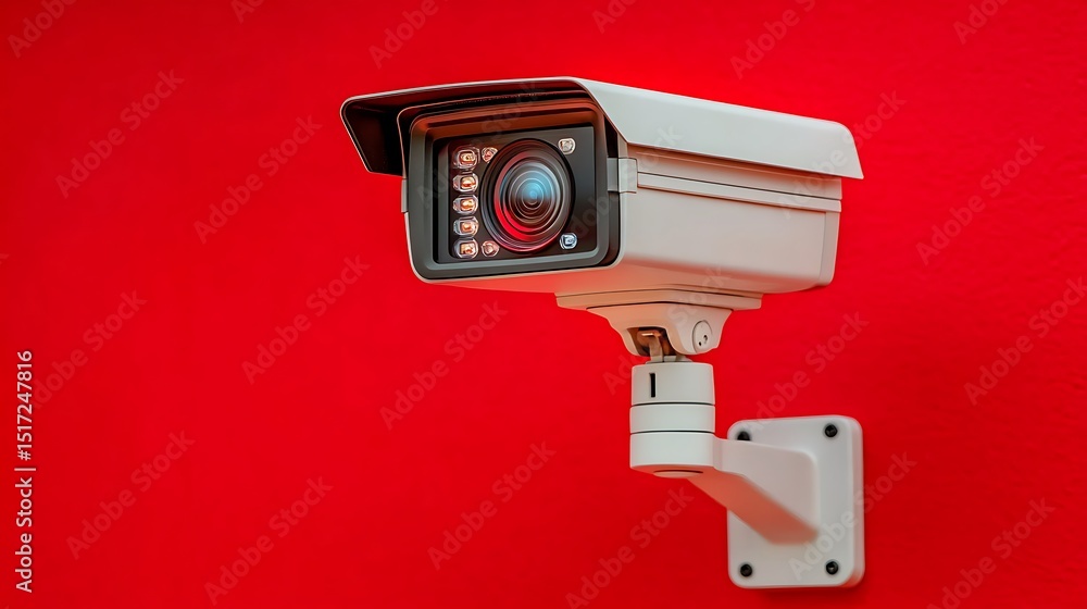 Security camera surveillance on a red background with a modern sophisticated look Security camera surveillance on a red background with a modern sophisticated look