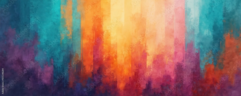 Fototapeta premium Colorful abstract background. Vertical stripes in turquoise orange red, purple colors. Digital art illustration for design projects like web design banner posters. Artistic texture with paint brush