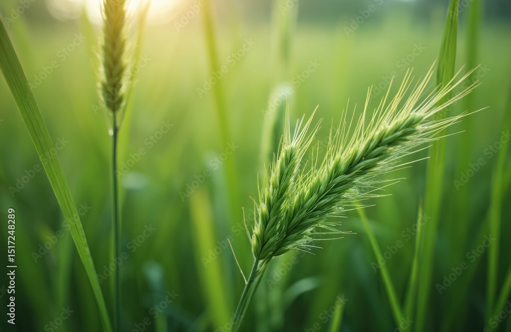 Close-up shot of ryegrass, focus on vibrant green plants. Detailed view highlights texture, form, ideal for illustrating nature beauty. Ryegrass growing vigorously, evokes calm mood. Summer green Close-up shot of ryegrass, focus on vibrant green plants. Detailed view highlights texture, form, ideal for illustrating nature beauty. Ryegrass growing vigorously, evokes calm mood. Summer green