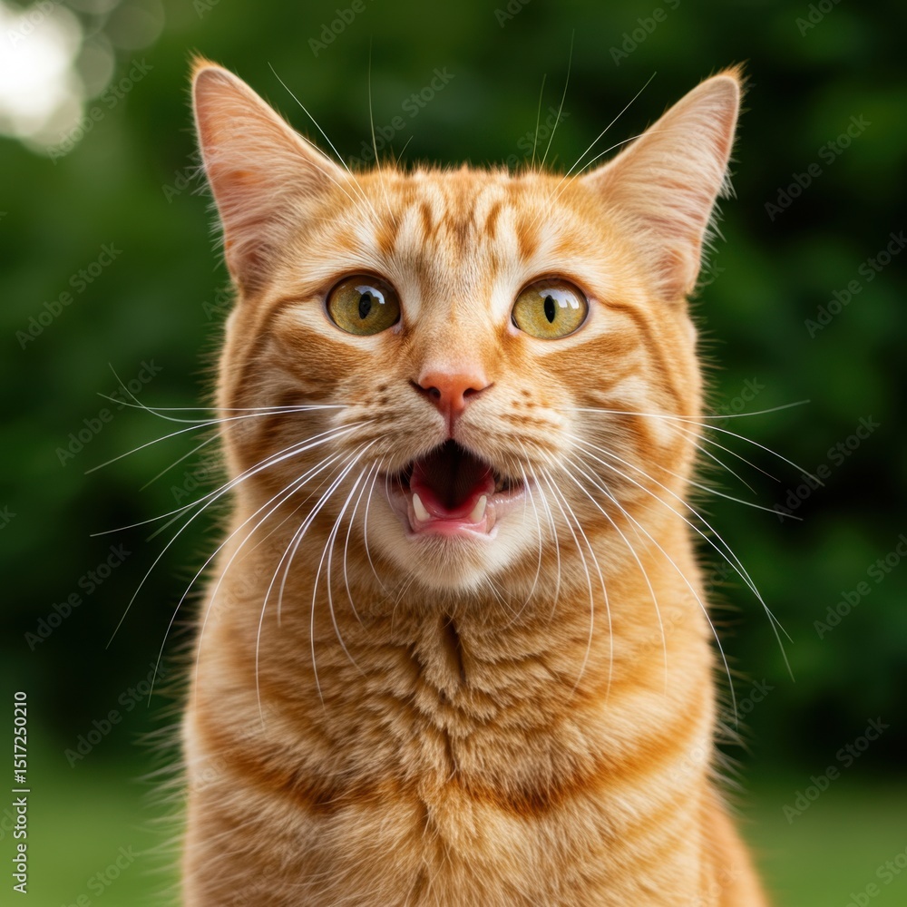 Adorable Ginger Cat with Open Mouth in a Green Background: A Stunning Portrait of Feline Expression Adorable Ginger Cat with Open Mouth in a Green Background: A Stunning Portrait of Feline Expression