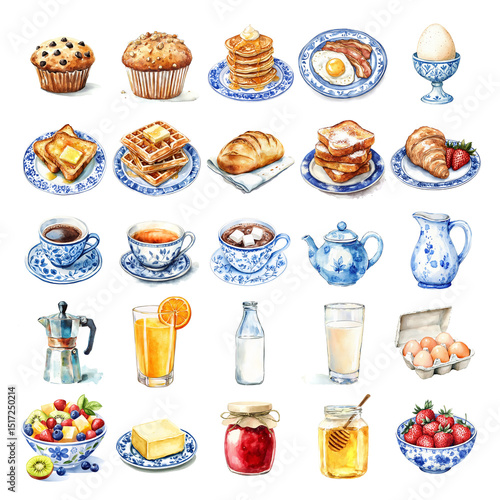 A Collection of Watercolor Items Perfect for Breakfast Tea or Snack