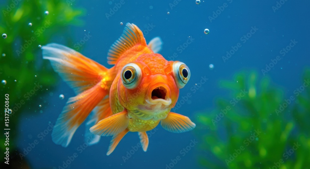Fototapeta premium Astonished Goldfish in Vibrant Aquarium: Underwater Wonder