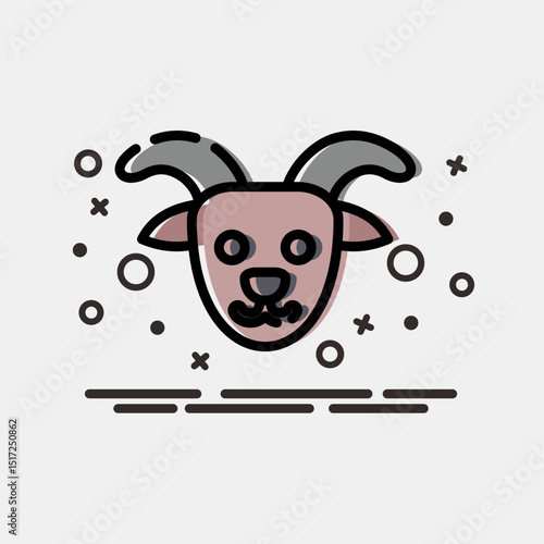 Icon capricorn the goat. Zodiac horoscope elements. Icon in MBE style.
