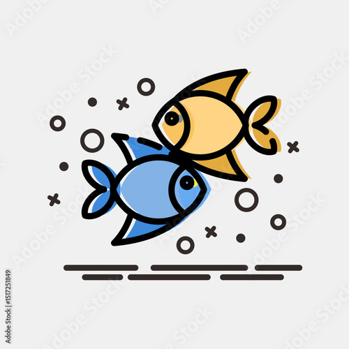 Icon pisces the fishes. Zodiac horoscope elements. Icon in MBE style.