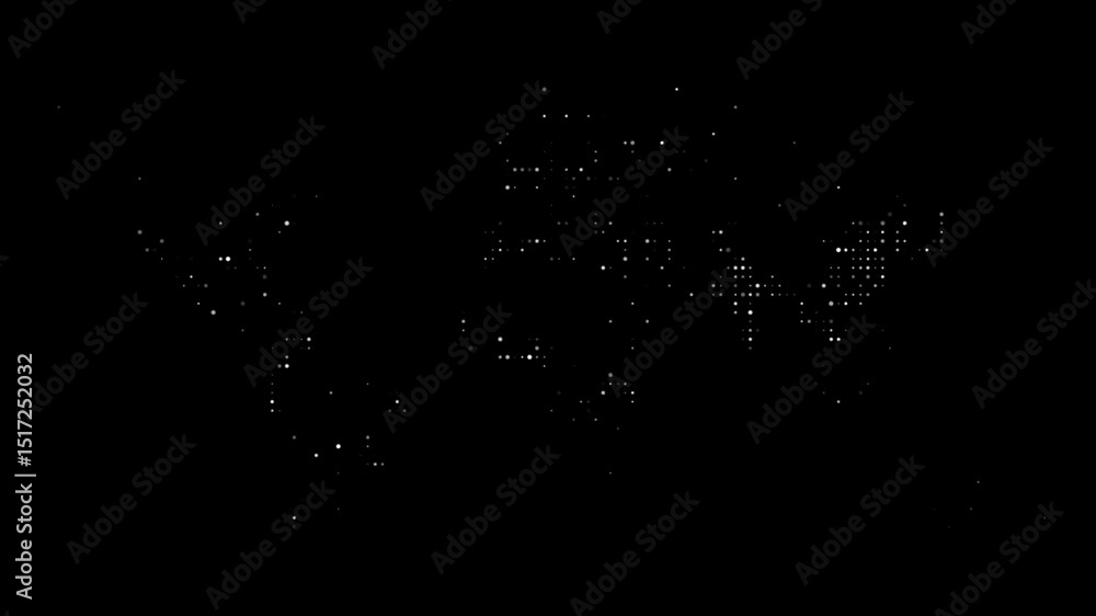 Digital world map composed of flickering white dots on black. Global communication, technology, data network concept animation, dark background Digital world map composed of flickering white dots on black. Global communication, technology, data network concept animation, dark background