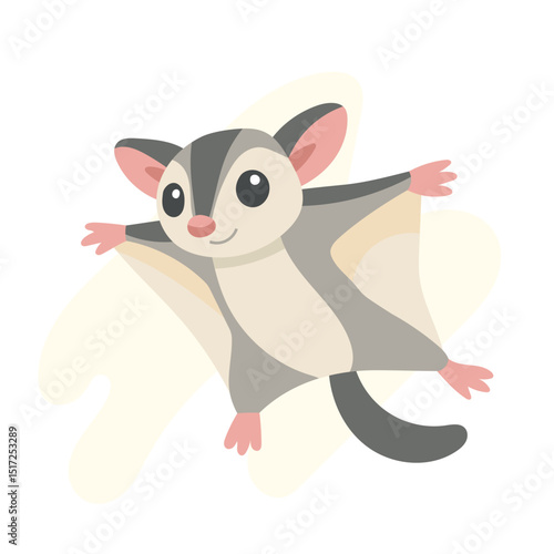 Cute sugar glider flying with wide arms, sugar glider cartoon captures fun movement and suits educational wildlife themes, forest graphics, and kids animal content.