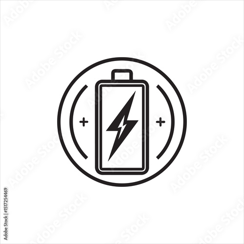 vector battery charging icon with lightning bolt and plus terminals