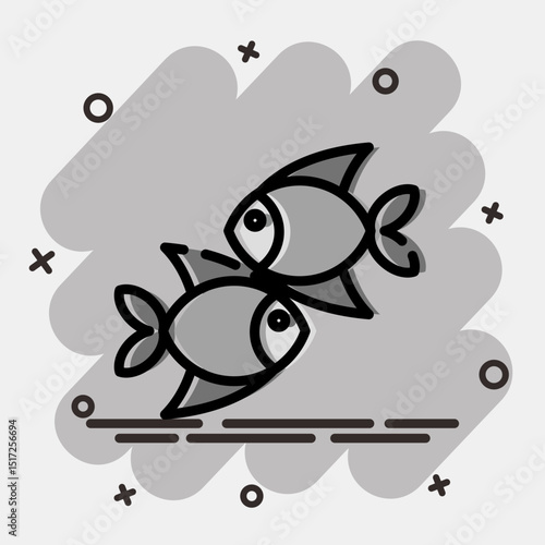 Icon pisces the fishes. Zodiac horoscope elements. Icon in comic style.