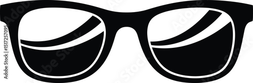 A stylized black and white illustration of sunglasses with reflective lenses on a white background silhouette