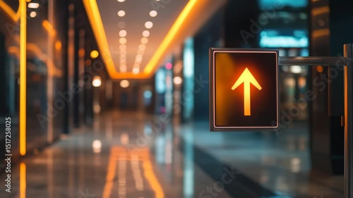 Illuminated Up Arrow Sign in a Modern Interior
