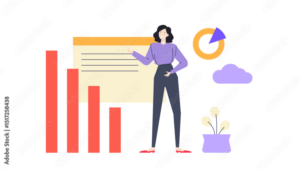 Woman presenting graph on whiteboard, suitable for business presentations, educational materials, and marketing concepts with a professional setting. Woman presenting graph on whiteboard, suitable for business presentations, educational materials, and marketing concepts with a professional setting.