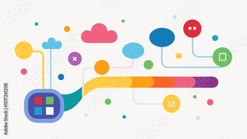 Data Input Stream Illustrate a flowing stream of colorful data bubbles entering a large rectangular box labeled Model Training. The bubbles can represent different types of data