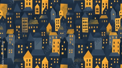 Night city seamless pattern