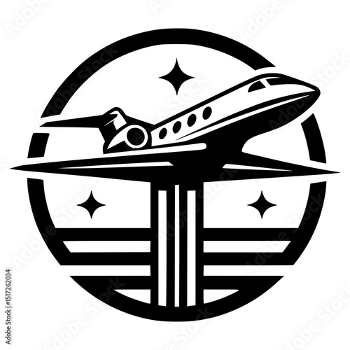 A luxury aviation logo featuring a private jet