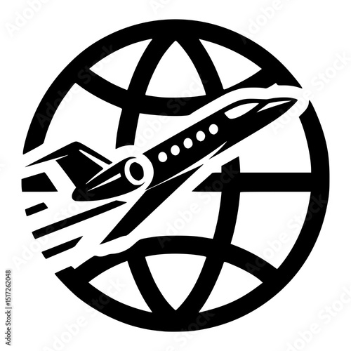 professional logo of a private jet taking off over a stylized globe
