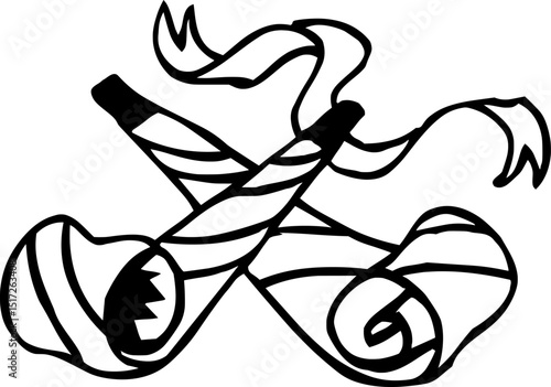 Doodle-style drawing of party blowers commonly used at celebrations and festive events, ideal for stock website use in party-themed projects.