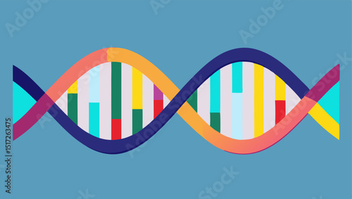 Genetic Code Visualization An artistic representation of a double helix DNA strand with colorful peaks and valleys symbolizing genetic variations overlaid with binary code.