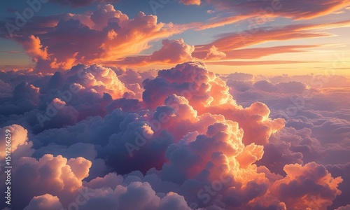 Fiery orange and blue sunset clouds paint the sky with abstract beauty