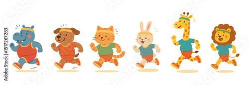 Cute Animal Runners – Flat Style Illustration for Kids