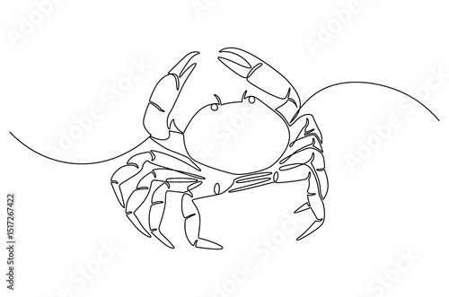 Continuous one line drawing of Sea crab. Single line drawing illustration of Red crab. Seafood dish concept vector art. Doodle line illustration.
