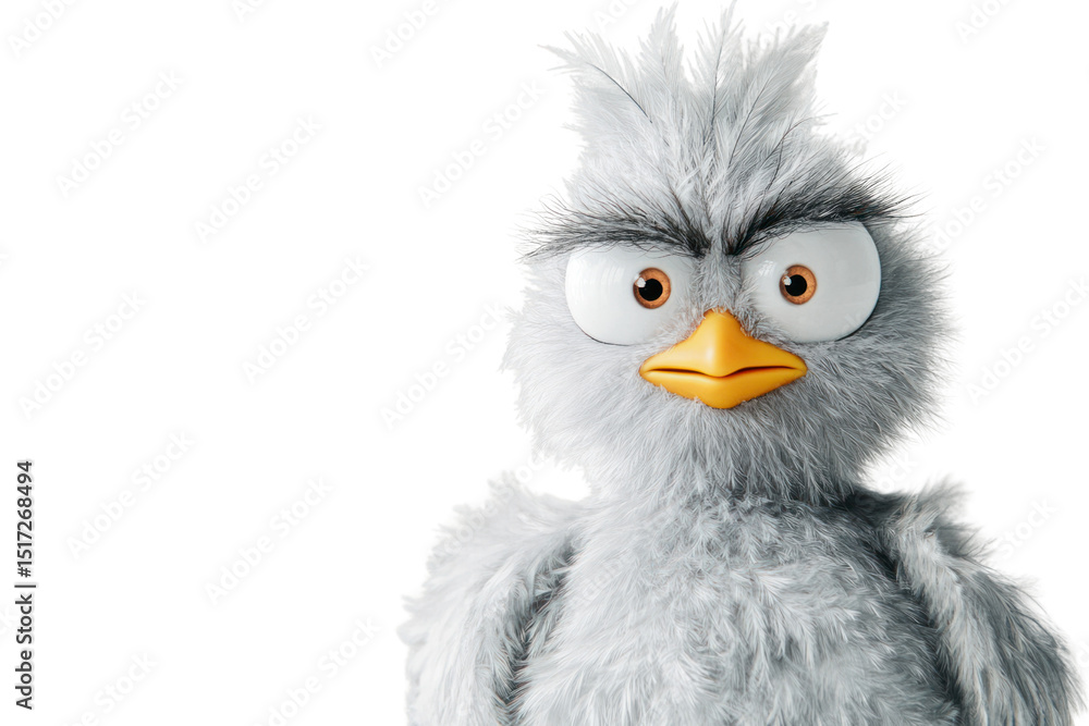 Obraz premium Furious Fowl Portrait: An irate bird, with a puffed-up appearance, a furrowed brow, and a striking gaze, embodies the emotion of anger in a captivating portrait.