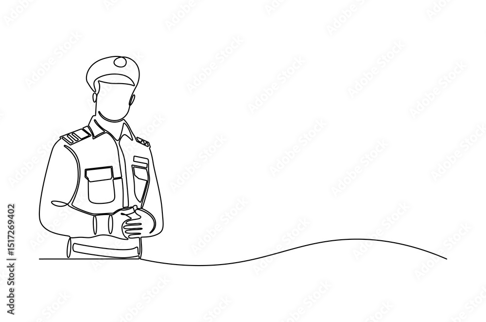 Fototapeta premium Continuous one line drawing of Sailor man. Single line drawing illustration of Seafarers. Day of the seafarer concept vector art. Doodle line illustration.