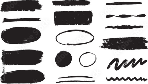 筆やクレヨンで書いた丸や線の素材セットベクター