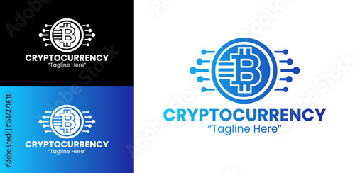 Blue Gradient Bitcoin Logo with Network Design for Financial and Cryptocurrency Branding
