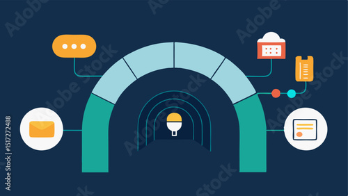 Community Feedback Tunnel An illustration of a tunnel where consumer feedback flows into an AI processing unit which then releases illuminated icons of insights and strategies.