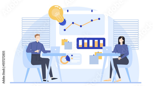 Man and woman working on laptops in an office, suitable for business or technology related concepts in presentations or marketing materials.