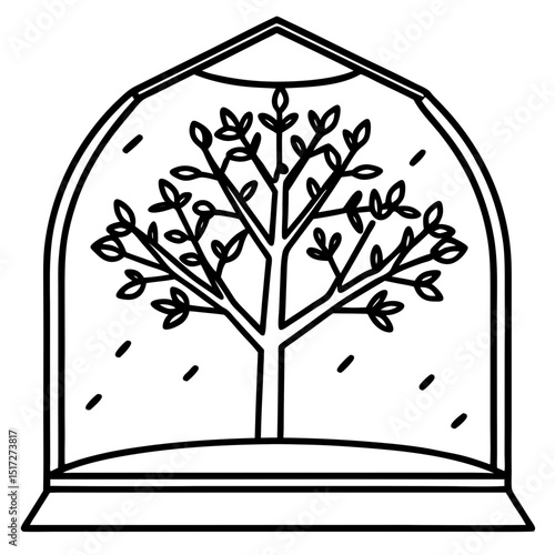 Simple Terrarium Tree Vector on White Background