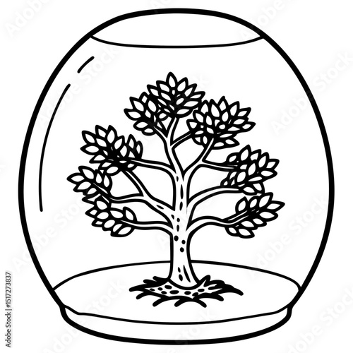 Simple Terrarium Tree Vector on White Background