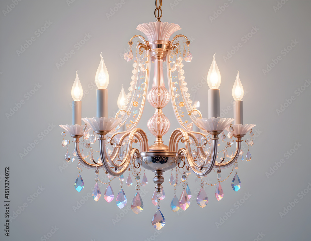 Fototapeta premium Ornate Crystal Chandelier with Candle-style Lights and Hanging Prisms
