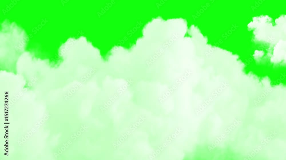 Clouds animation moving on green screen, A 4K footage of white fluffy ...
