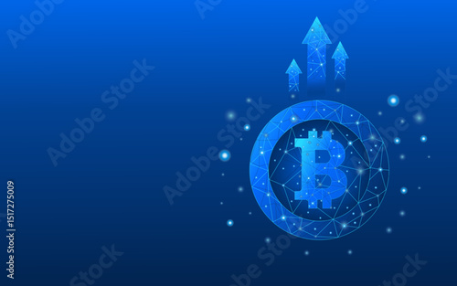 Modern digital illustration of the Bitcoin symbol in a glowing network, representing crypto rise, DeFi, and blockchain technology, symbolizing digital investment 